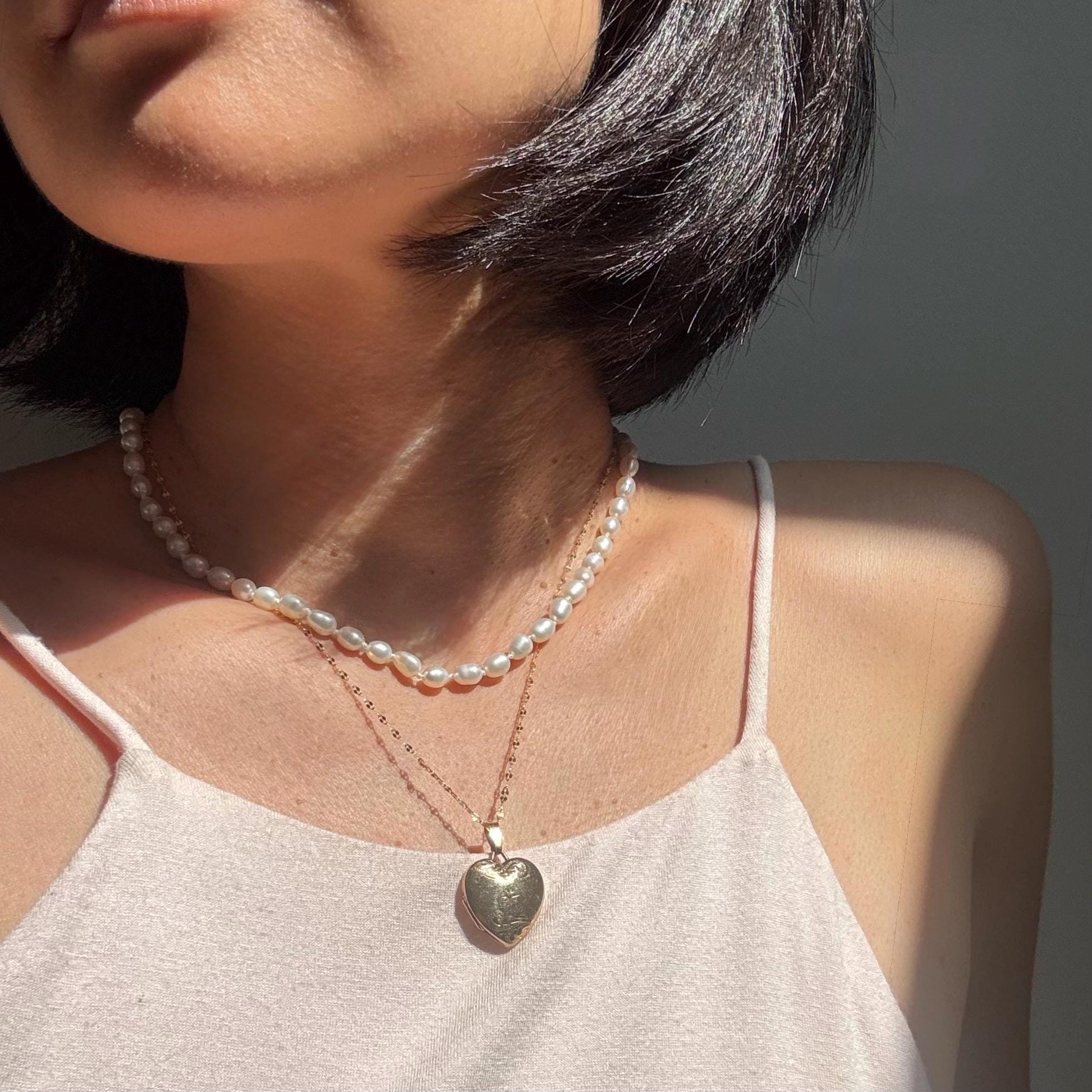 Vintage 9K Gold Heart Locket Necklace, Diamond Starburst Engraved, 10K Gold Chain