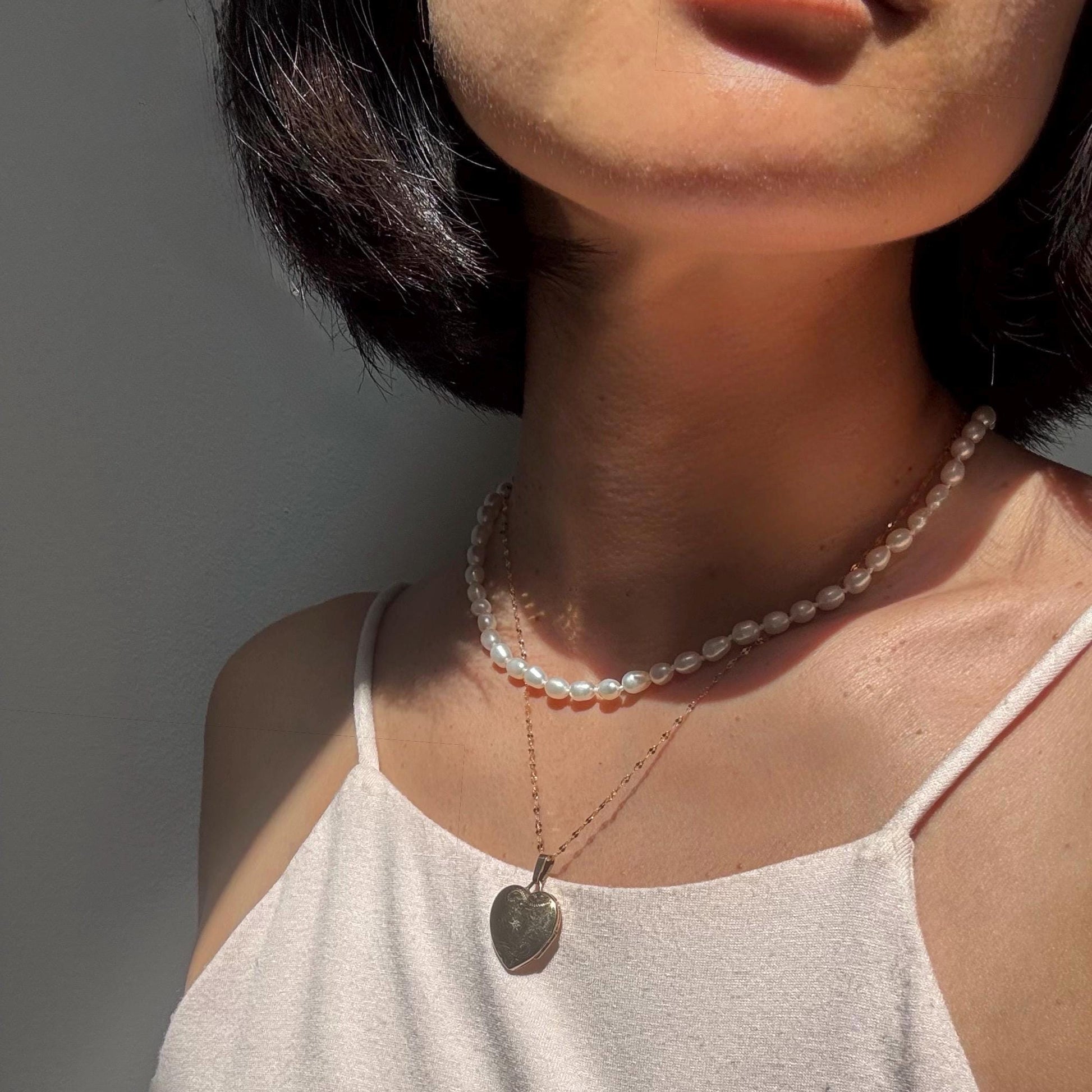 Vintage 9K Gold Heart Locket Necklace, Diamond Starburst Engraved, 10K Gold Chain