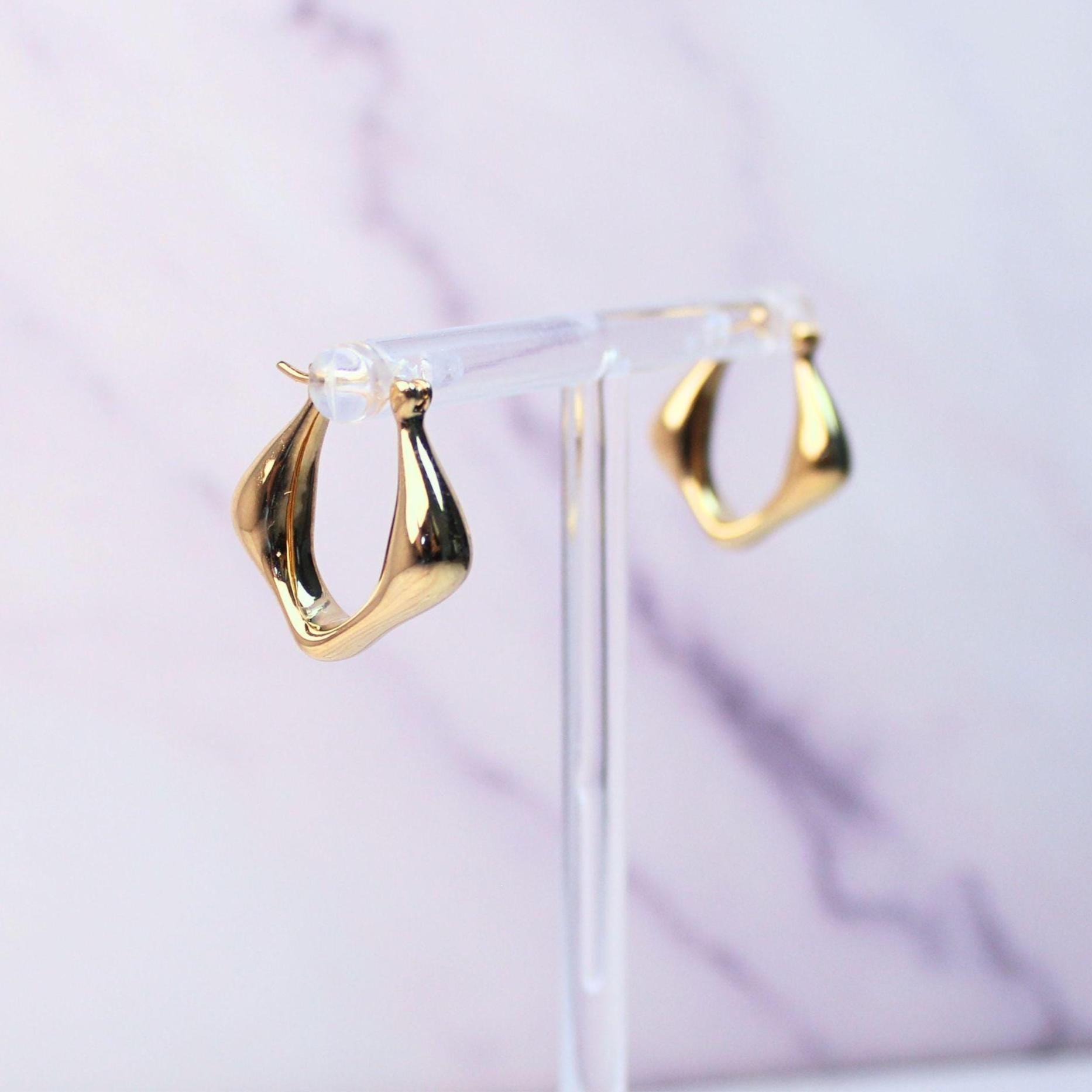 18K Solid Gold Sculptural Kara Hoop Earrings: Modern Statement Earrings