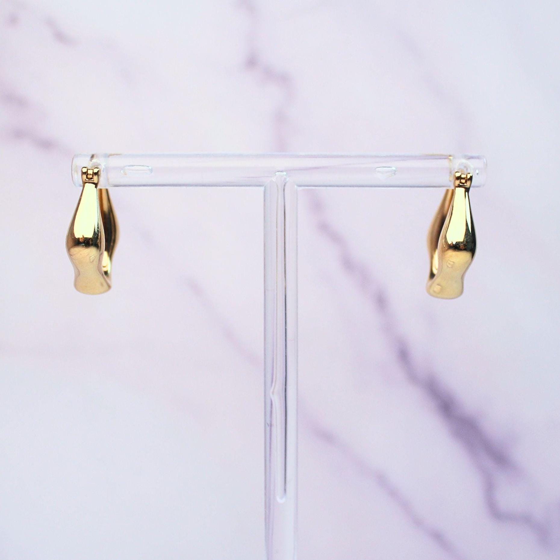18K Solid Gold Sculptural Kara Hoop Earrings: Modern Statement Earrings