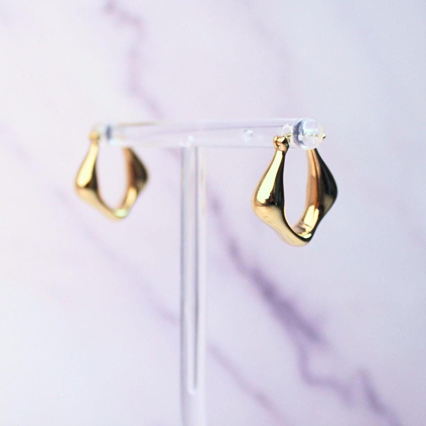 18K Solid Gold Sculptural Kara Hoop Earrings: Modern Statement Earrings