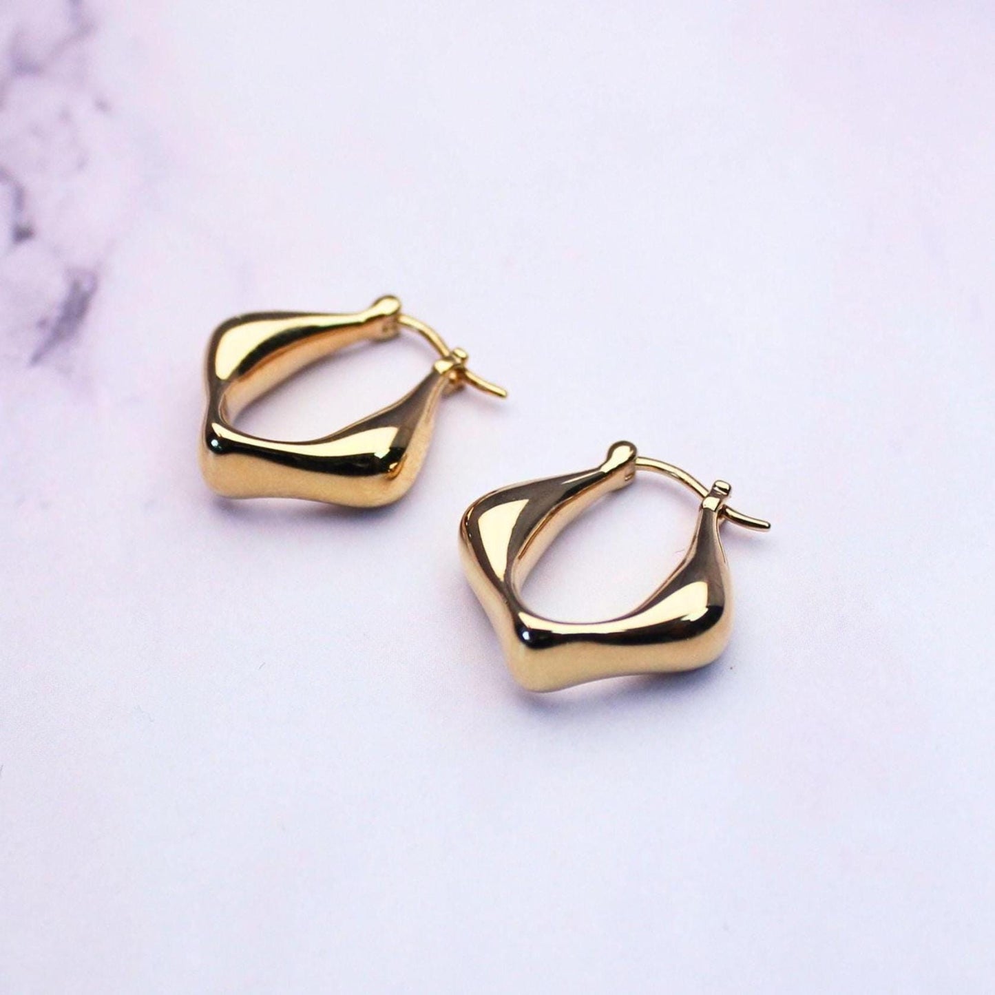 18K Solid Gold Sculptural Kara Hoop Earrings: Modern Statement Earrings