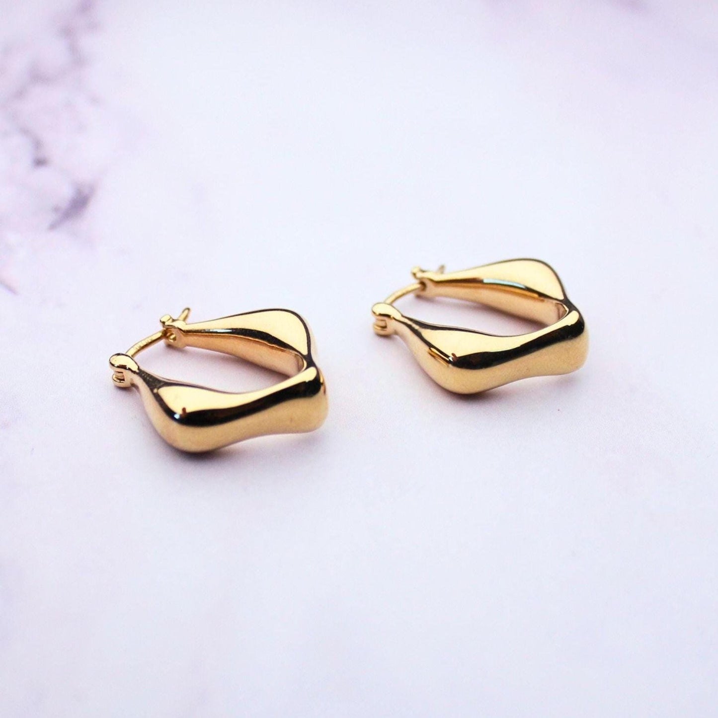 18K Solid Gold Sculptural Kara Hoop Earrings: Modern Statement Earrings