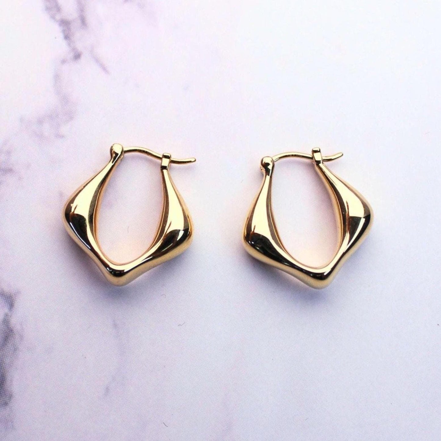 18K Solid Gold Sculptural Kara Hoop Earrings: Modern Statement Earrings