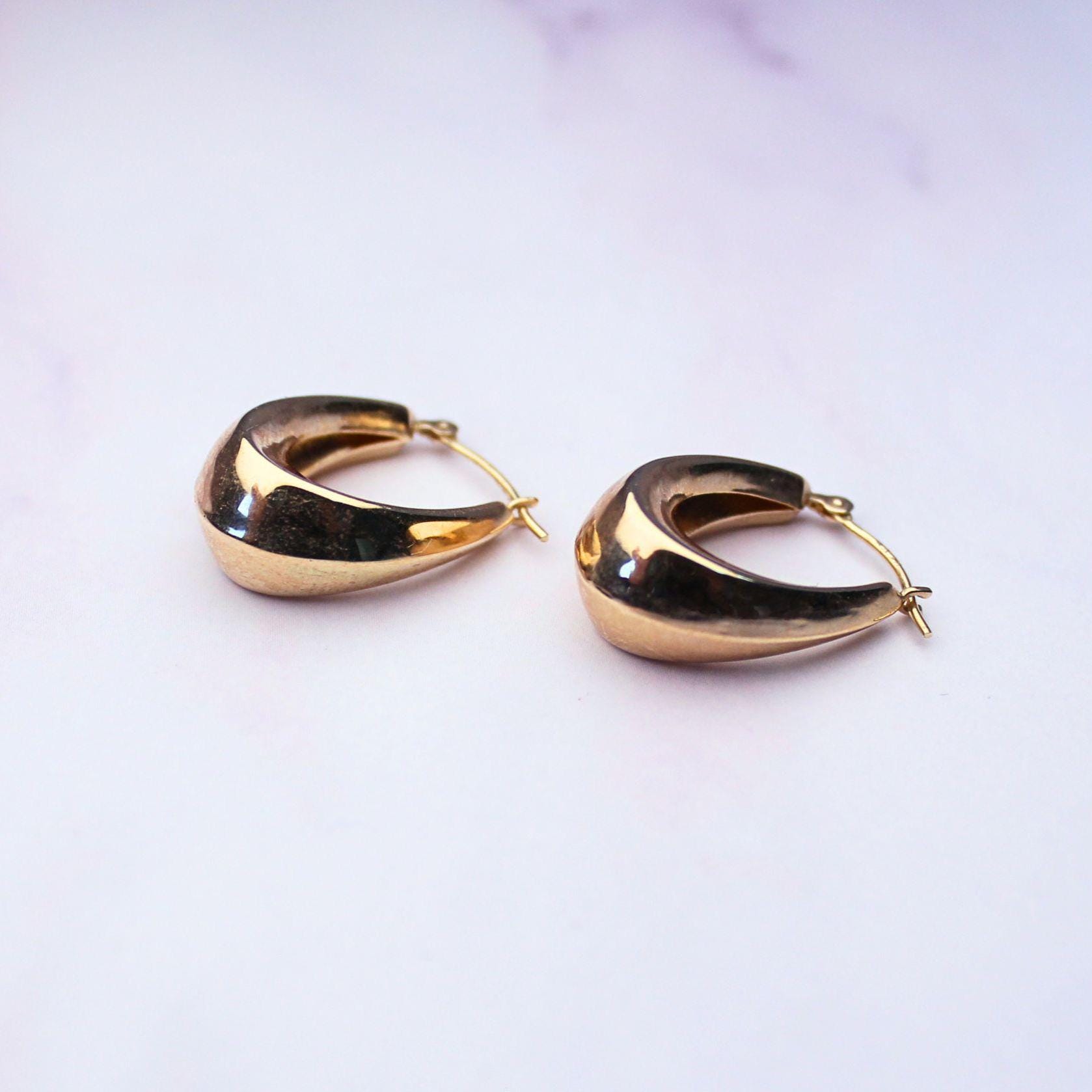 Vintage 14K Solid Gold Hoop Earrings – Classic Statement Earrings