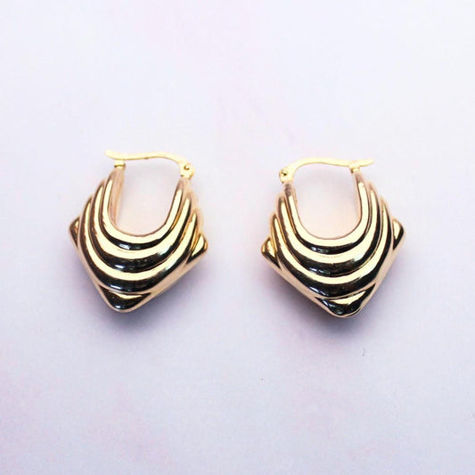 Vintage 14K Solid Gold Ribbed Hoop Earrings – Stylish Statement Hoops