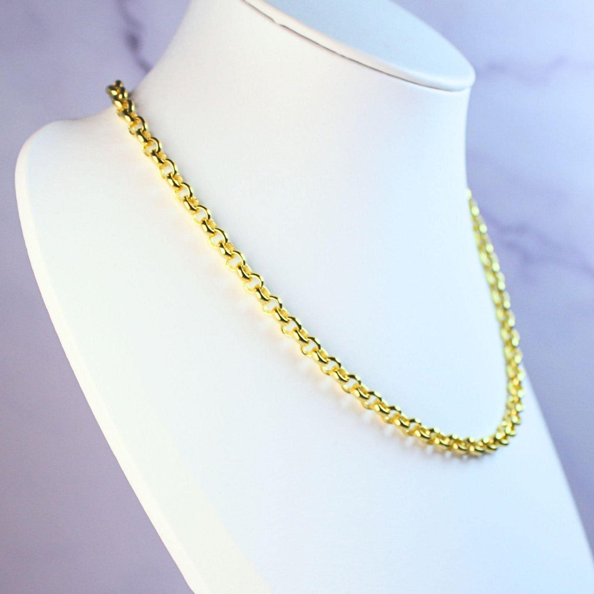 18K Gold Plated Sterling Silver Polo Chain Capri Necklace – 5mm Wide 16" Long