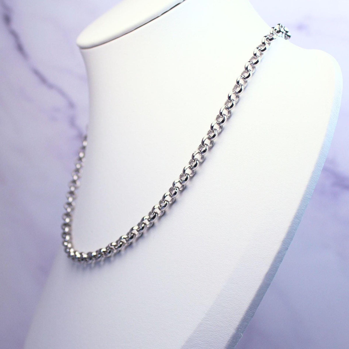 Sterling Silver Polo Chain Capri Necklace – 5mm Wide | 16" Length | Rhodium Plated