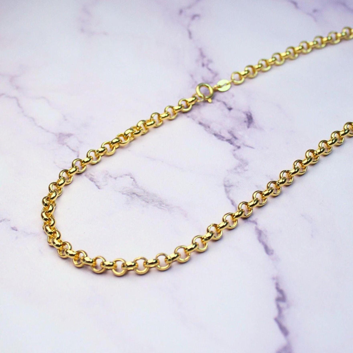 18K Gold Plated Sterling Silver Polo Chain Capri Necklace – 5mm Wide 16" Long