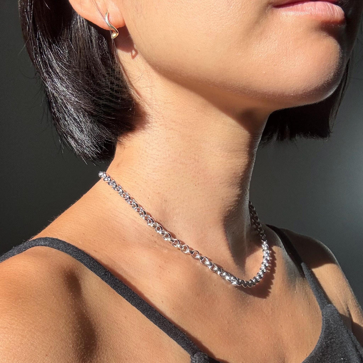 Sterling Silver Polo Chain Capri Necklace – 5mm Wide | 16" Length | Rhodium Plated