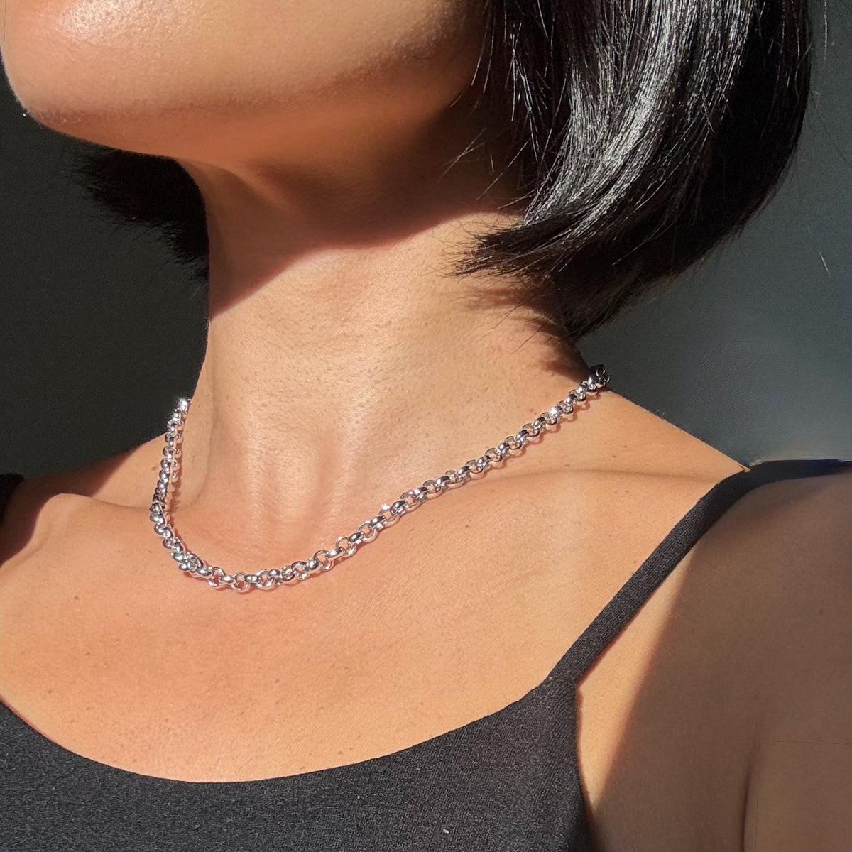 Sterling Silver Polo Chain Capri Necklace – 5mm Wide | 16" Length | Rhodium Plated