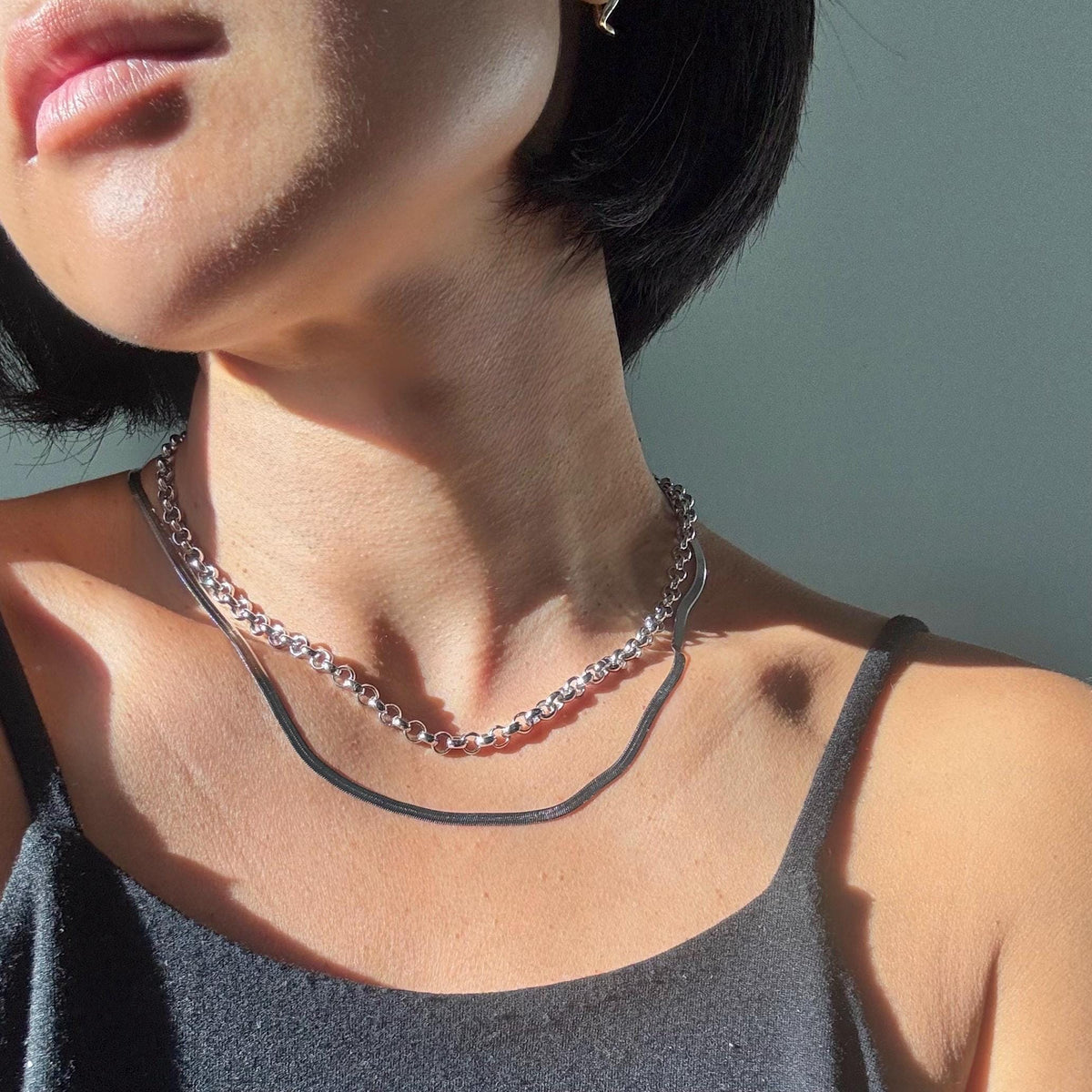 Sterling Silver Polo Chain Capri Necklace – 5mm Wide | 16" Length | Rhodium Plated