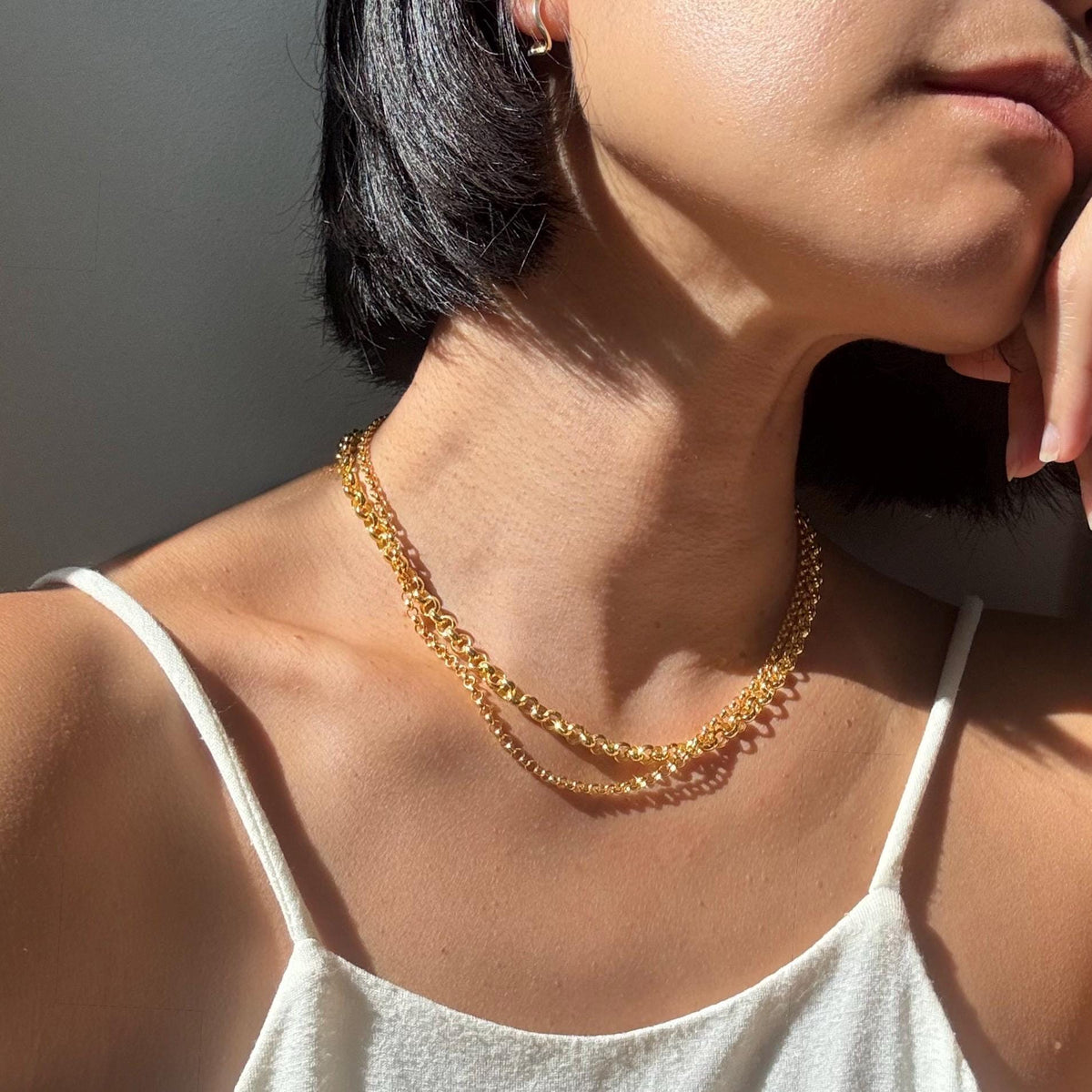 18K Gold Plated Sterling Silver Polo Chain Capri Necklace – 5mm Wide 16" Long