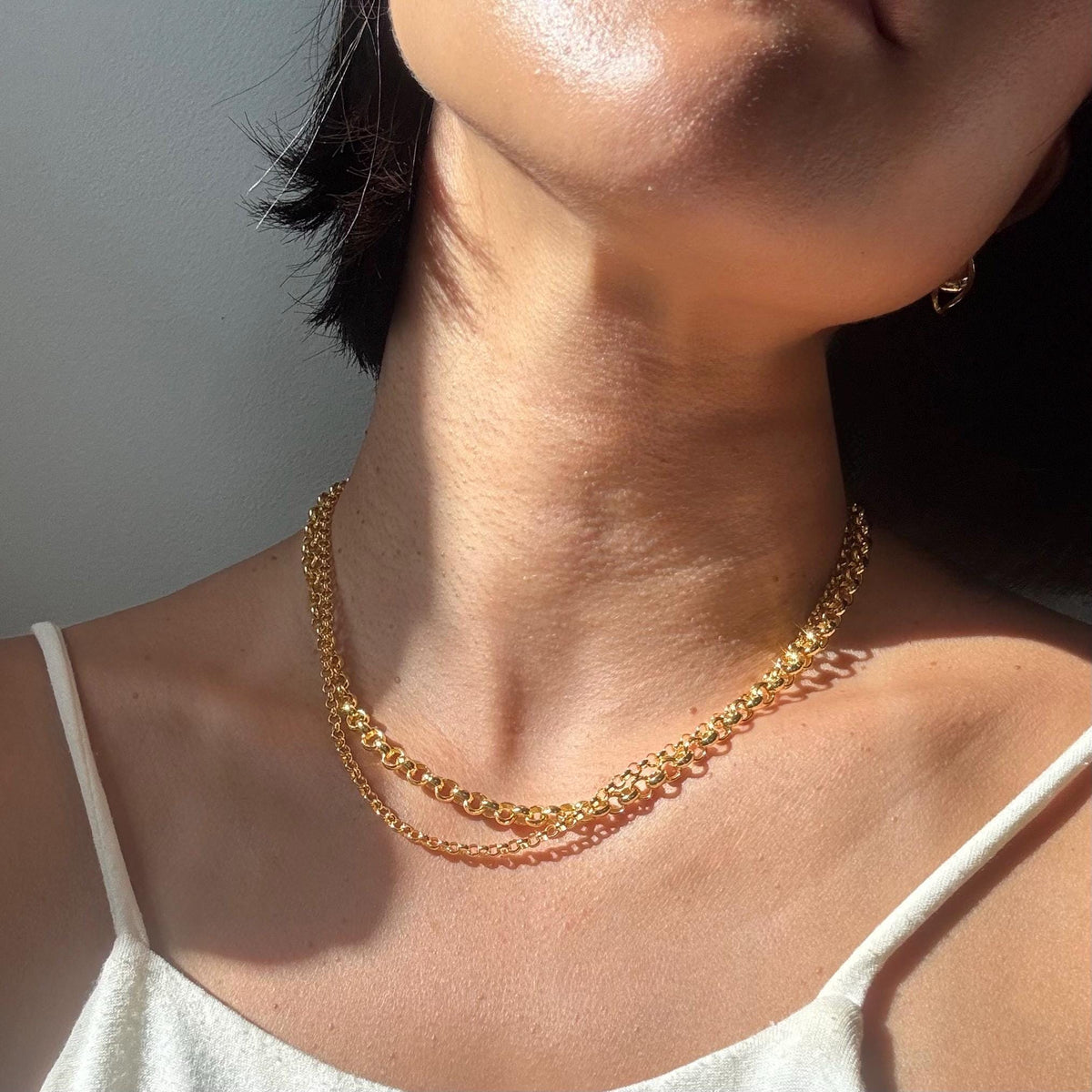 18K Gold Plated Sterling Silver Polo Chain Capri Necklace – 5mm Wide 16" Long