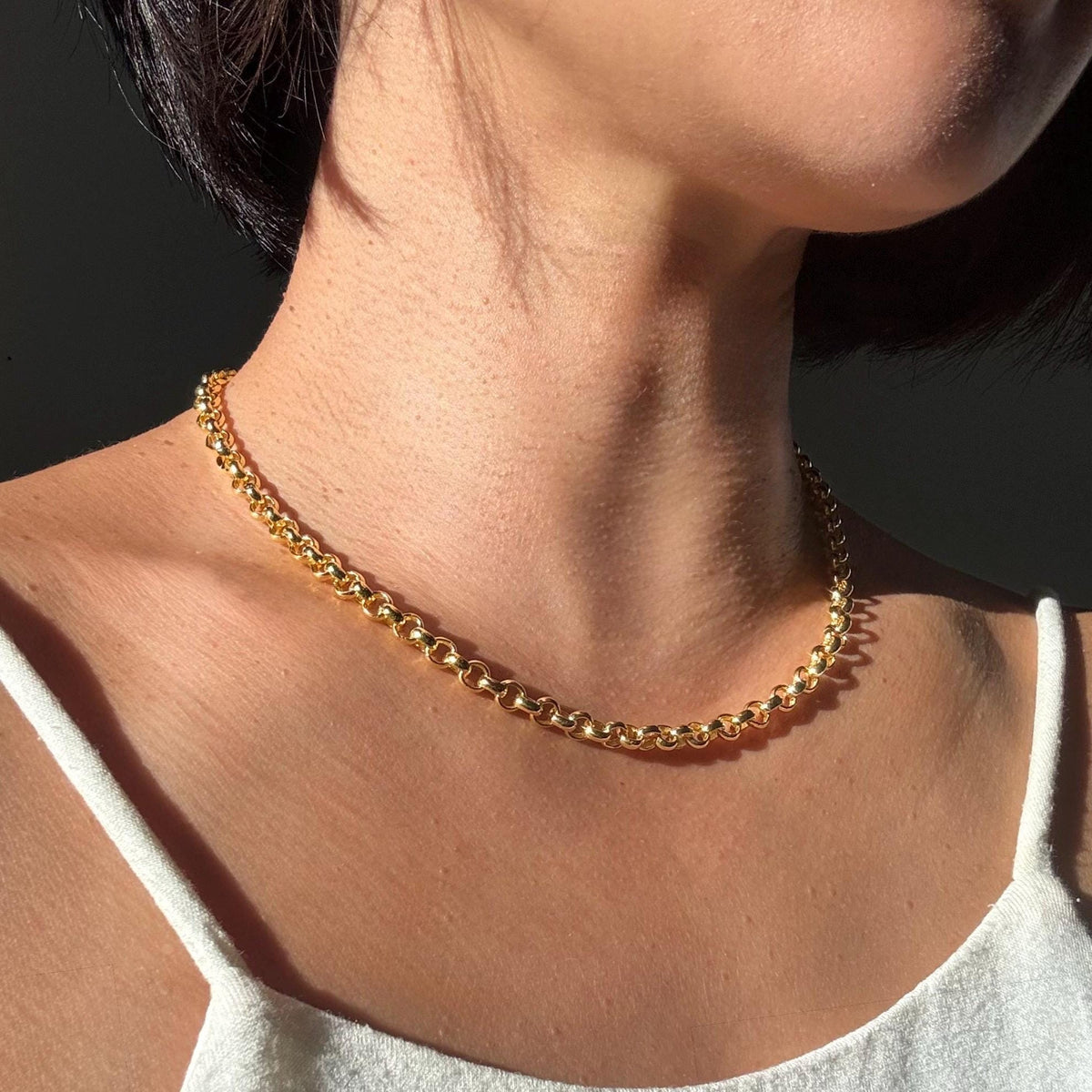 18K Gold Plated Sterling Silver Polo Chain Capri Necklace – 5mm Wide 16" Long