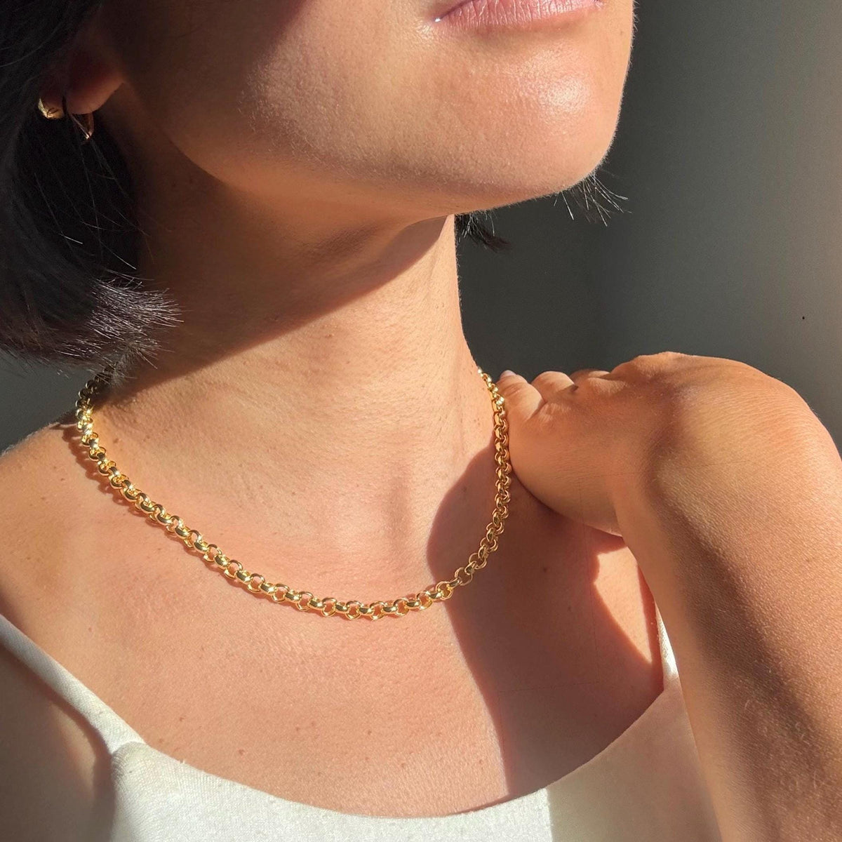 18K Gold Plated Sterling Silver Polo Chain Capri Necklace – 5mm Wide 16" Long