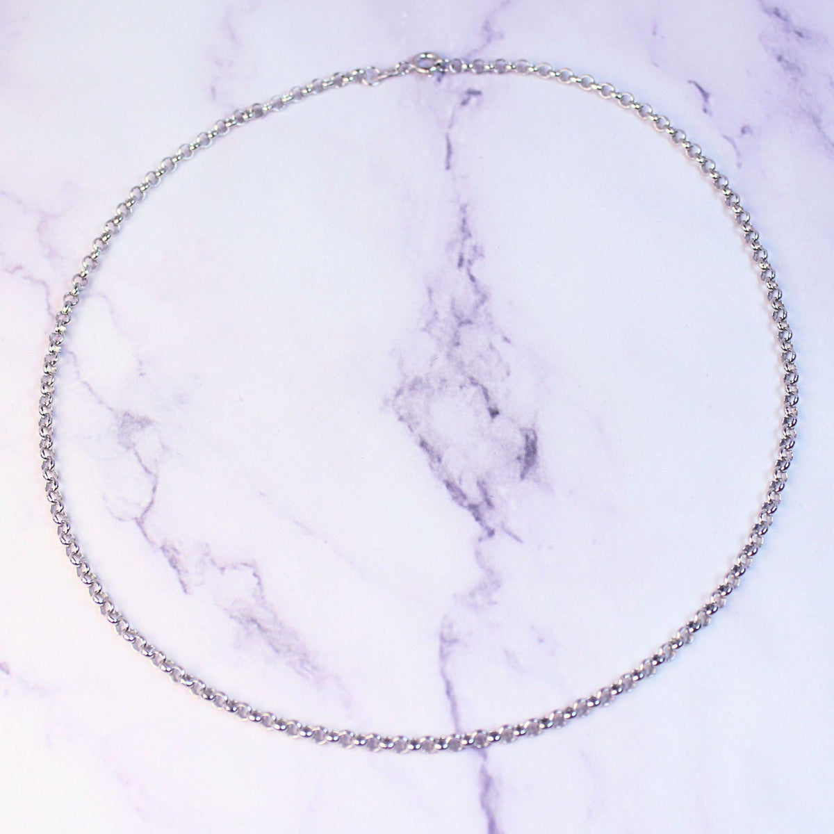 Sterling Silver Polo Chain Elba Necklace – 3mm Wide | 16" Length | Rhodium Plated