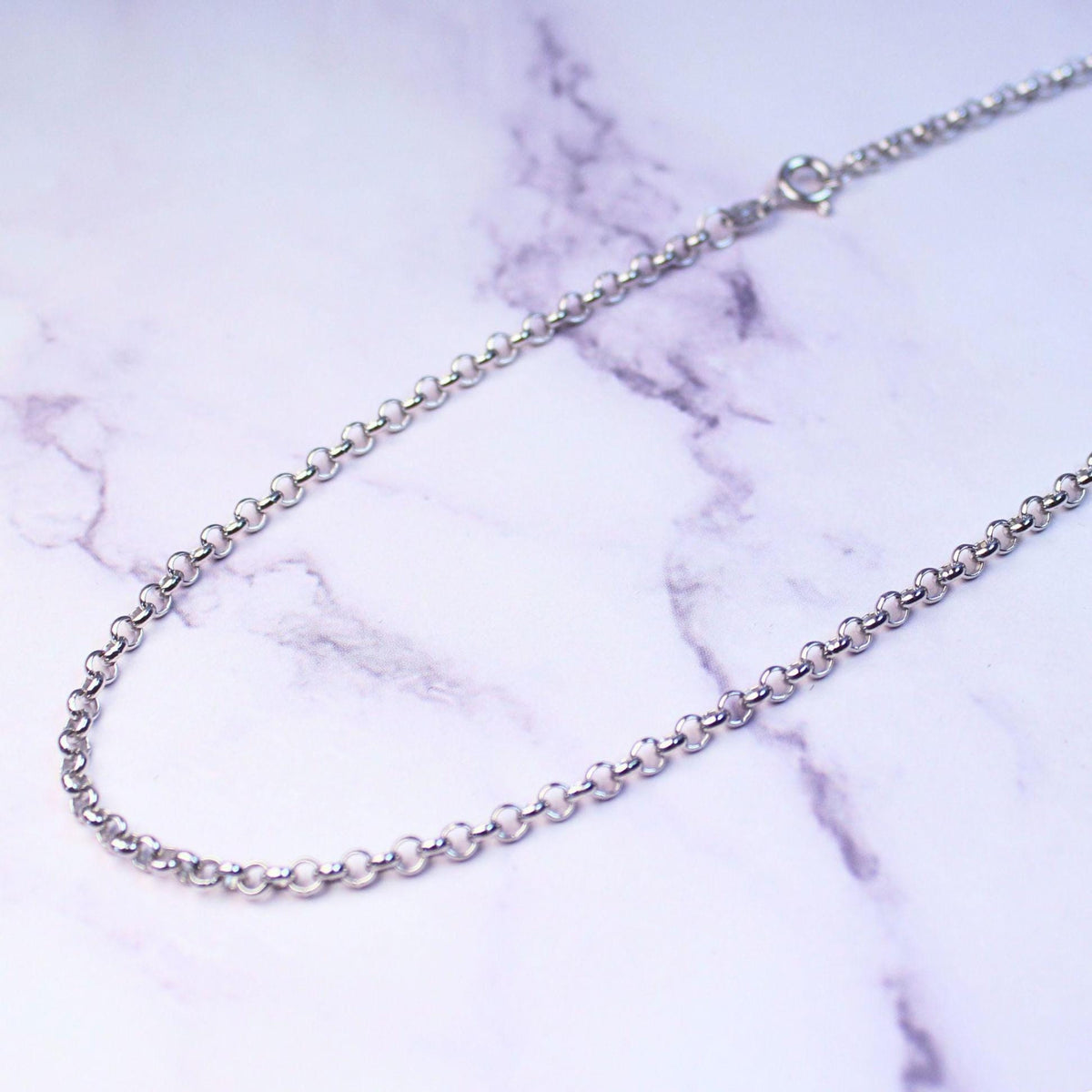 Sterling Silver Polo Chain Elba Necklace – 3mm Wide | 16" Length | Rhodium Plated