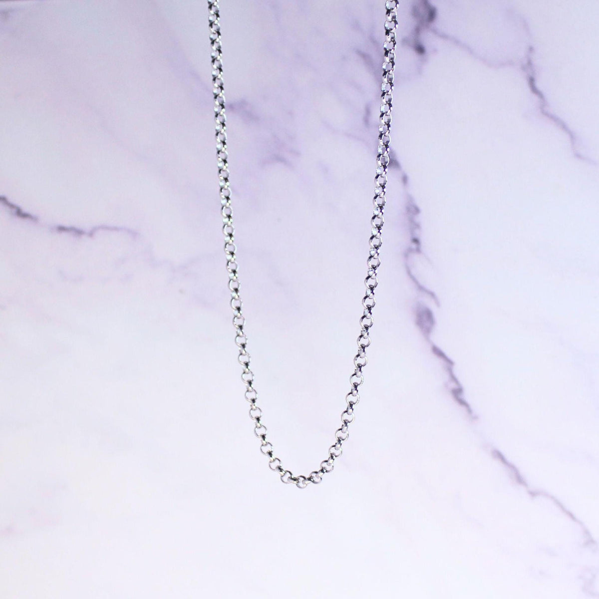 Sterling Silver Polo Chain Elba Necklace – 3mm Wide | 16" Length | Rhodium Plated