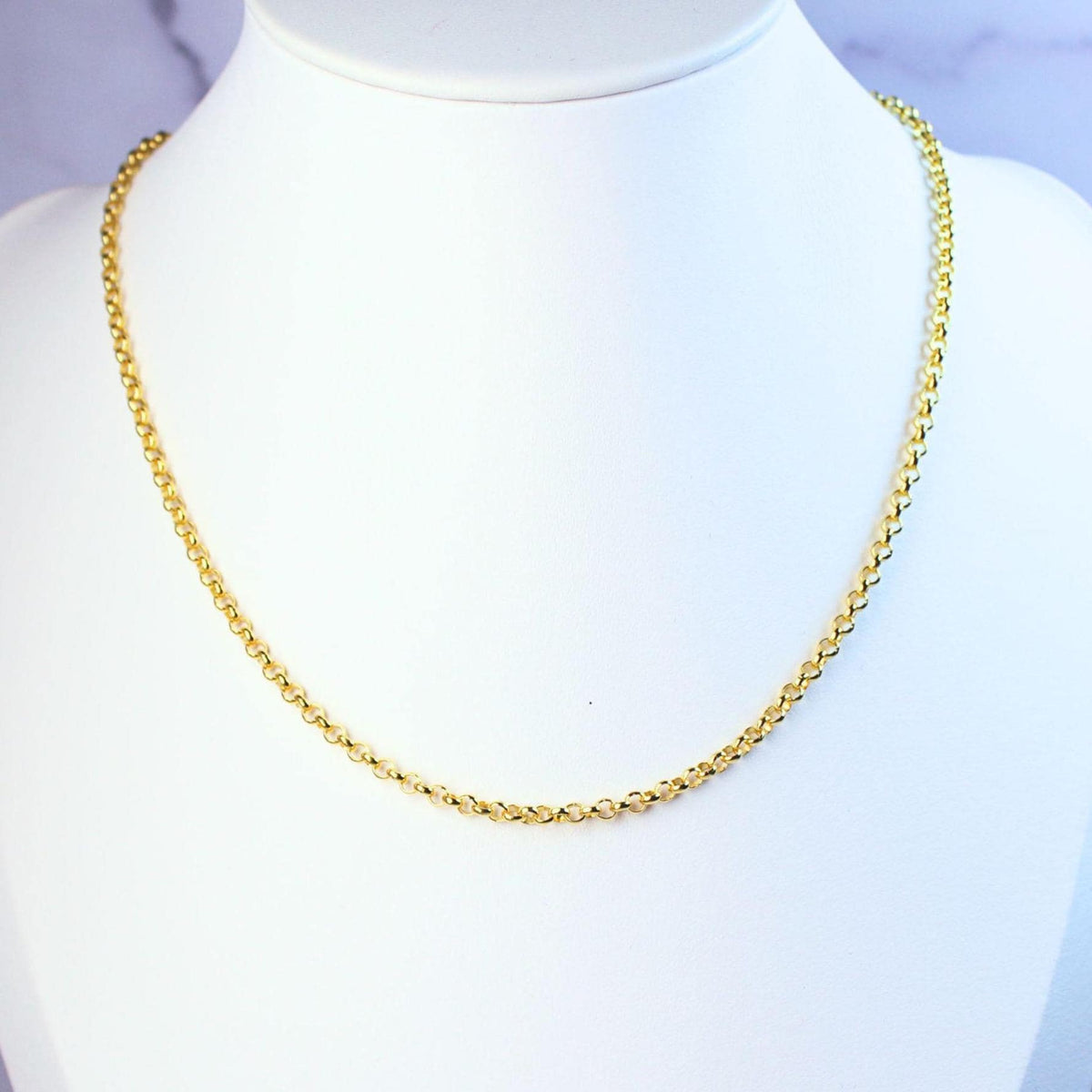 18K Gold Plated Sterling Silver Polo Chain Elba Necklace – 3mm Wide | 16" Length