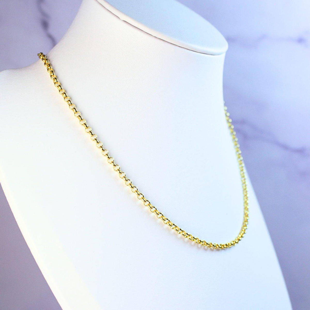 18K Gold Plated Sterling Silver Polo Chain Elba Necklace – 3mm Wide | 16" Length