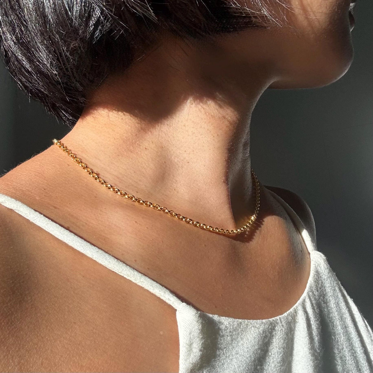 18K Gold Plated Sterling Silver Polo Chain Elba Necklace – 3mm Wide | 16" Length