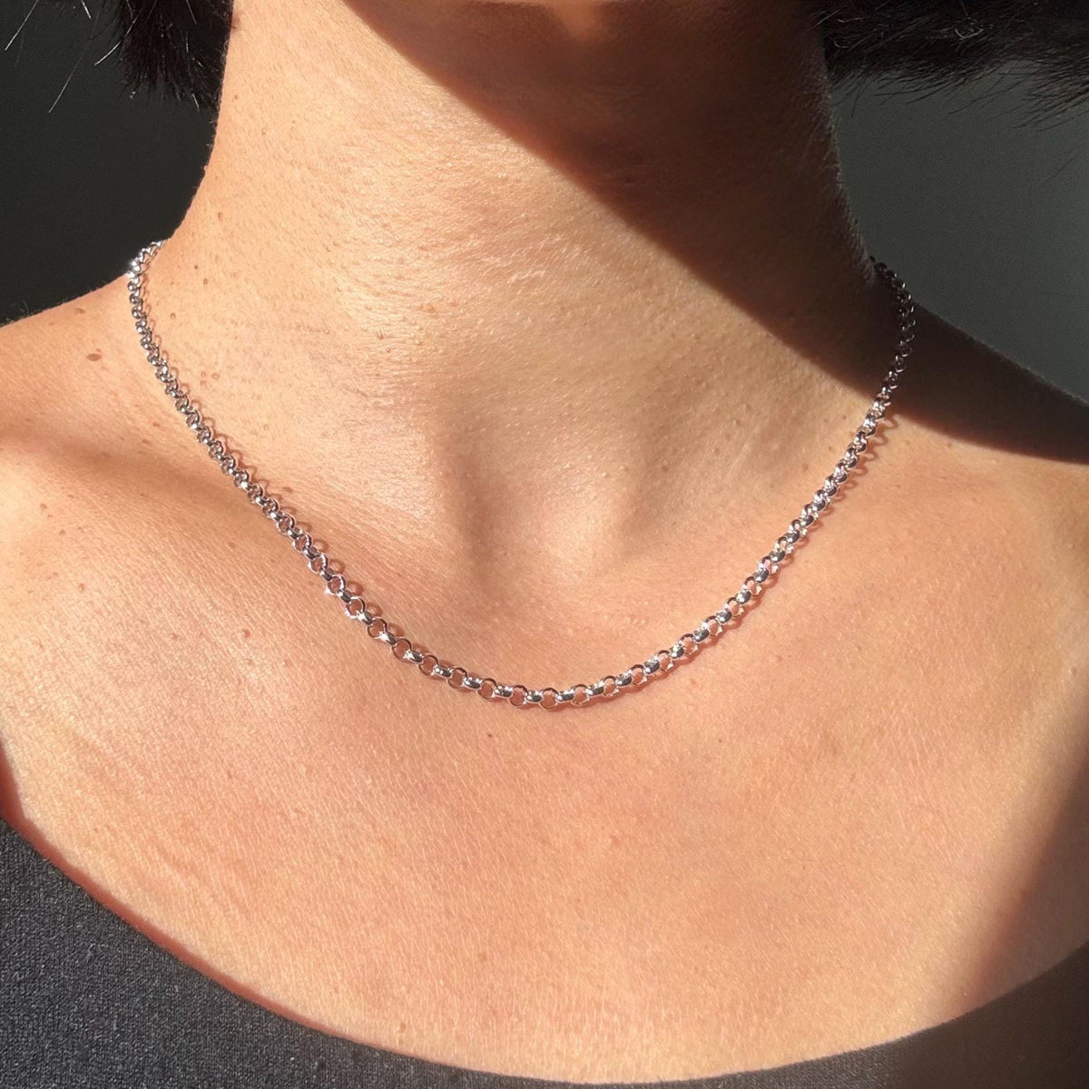 Sterling Silver Polo Chain Elba Necklace – 3mm Wide | 16" Length | Rhodium Plated