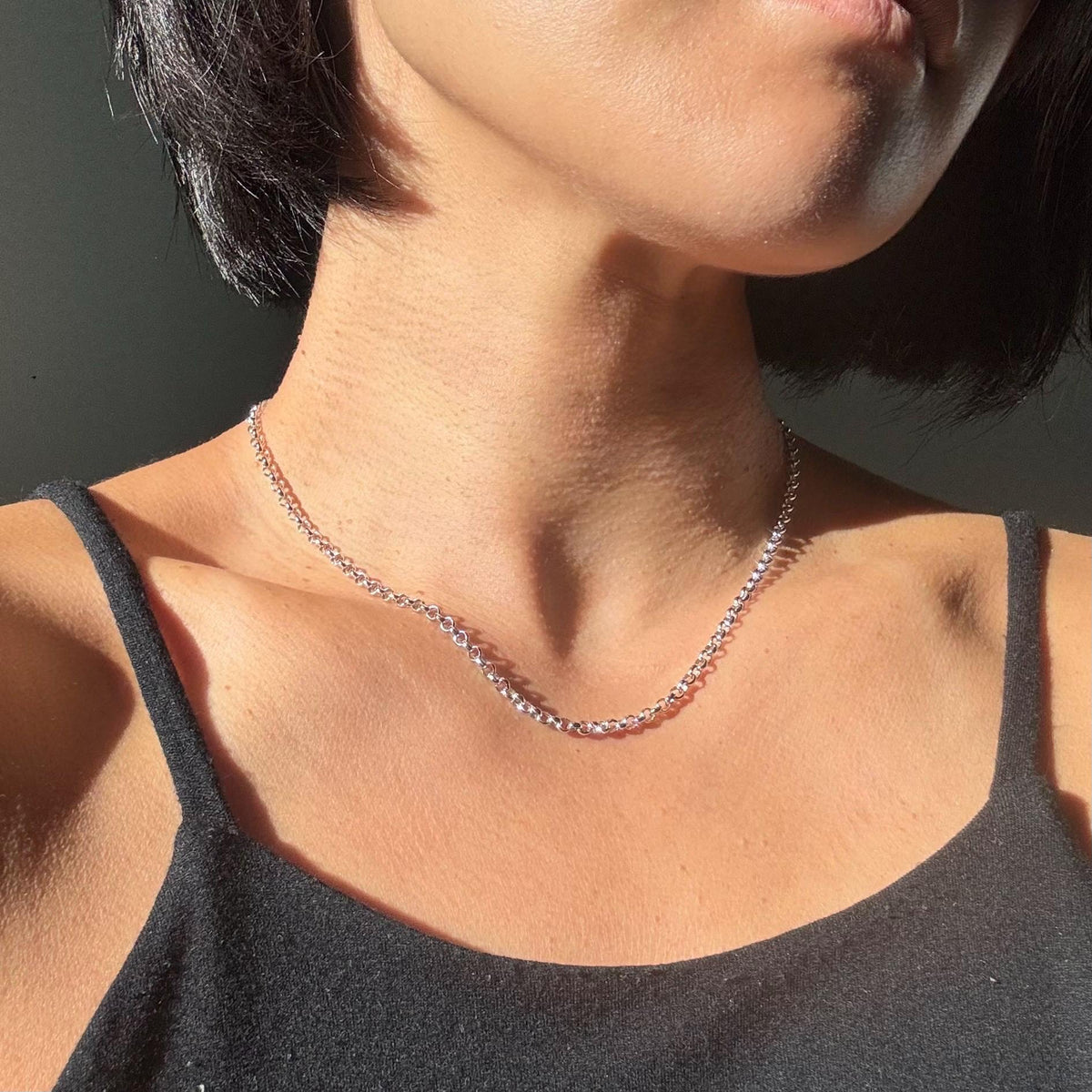 Sterling Silver Polo Chain Elba Necklace – 3mm Wide | 16" Length | Rhodium Plated