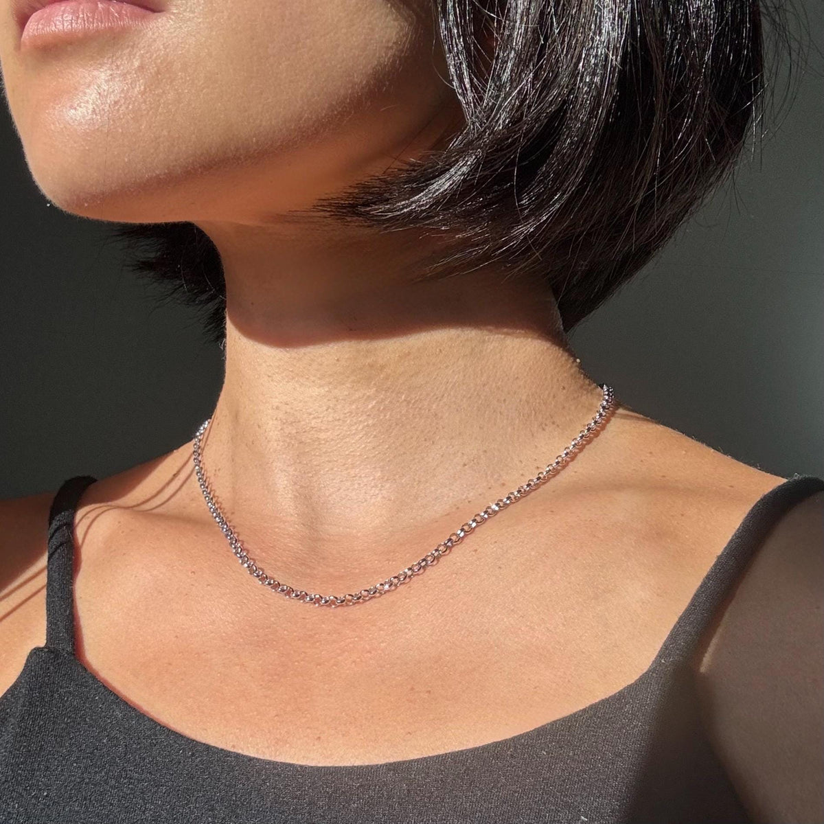 Sterling Silver Polo Chain Elba Necklace – 3mm Wide | 16" Length | Rhodium Plated