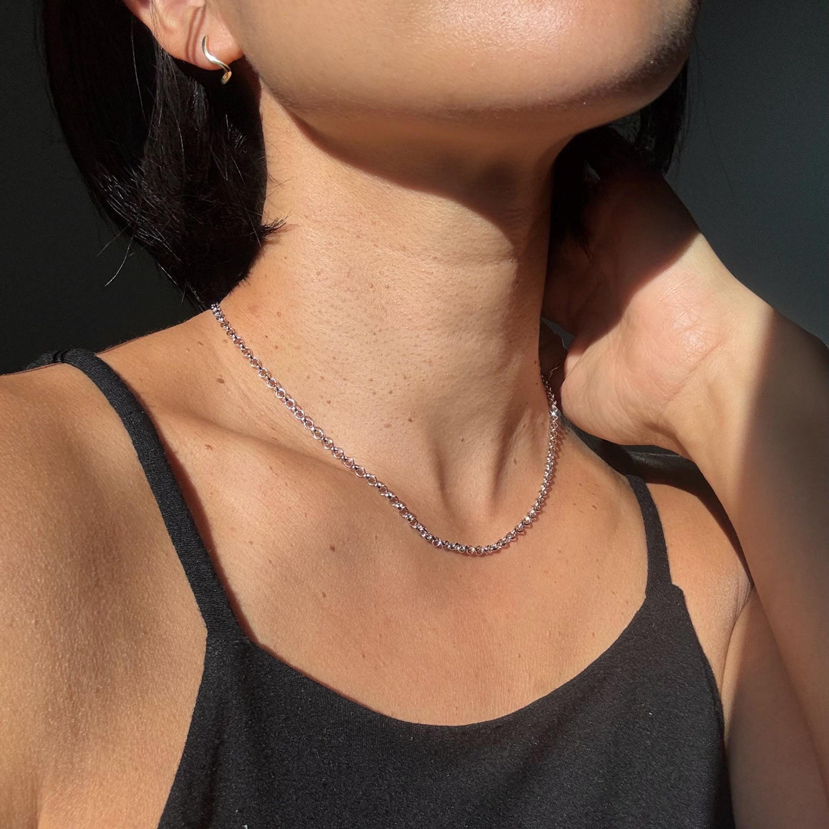 Sterling Silver Polo Chain Elba Necklace – 3mm Wide | 16" Length | Rhodium Plated