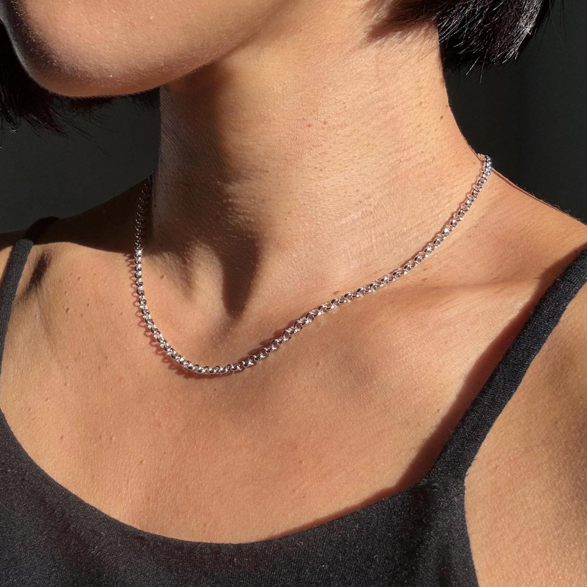 Sterling Silver Polo Chain Elba Necklace – 3mm Wide | 16" Length | Rhodium Plated