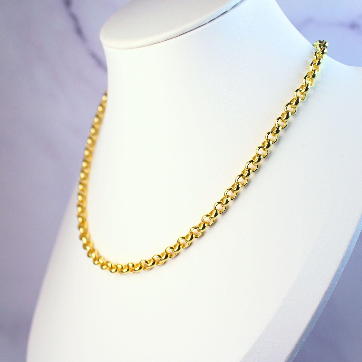 18K Gold Plated Sterling Silver Polo Chain Capri Necklace – 5mm Wide 16" Long