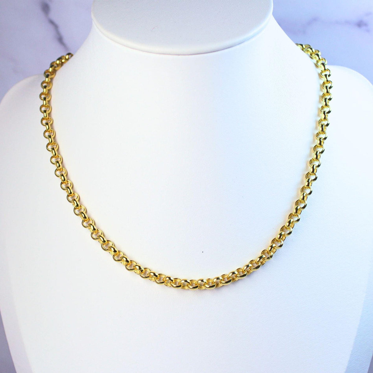 18K Gold Plated Sterling Silver Polo Chain Capri Necklace – 5mm Wide 16" Long