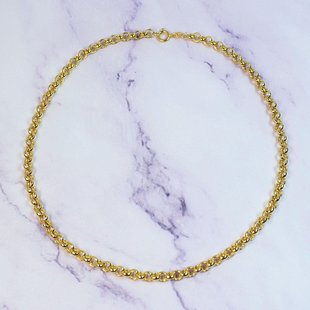 18K Gold Plated Sterling Silver Polo Chain Capri Necklace – 5mm Wide 16" Long