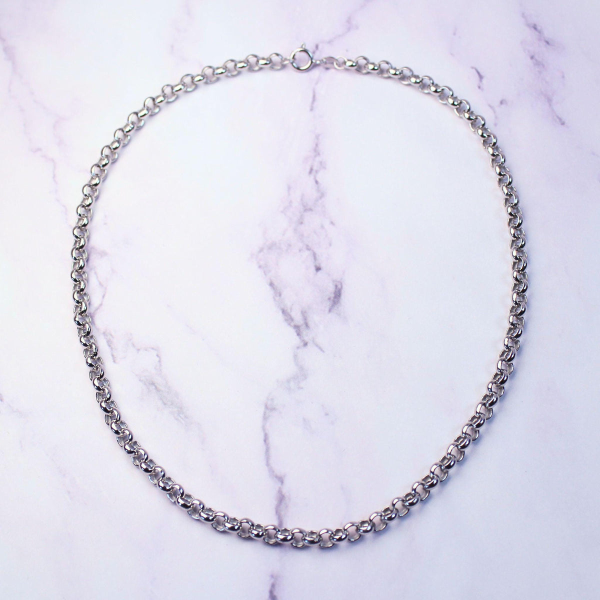 Sterling Silver Polo Chain Capri Necklace – 5mm Wide | 16" Length | Rhodium Plated