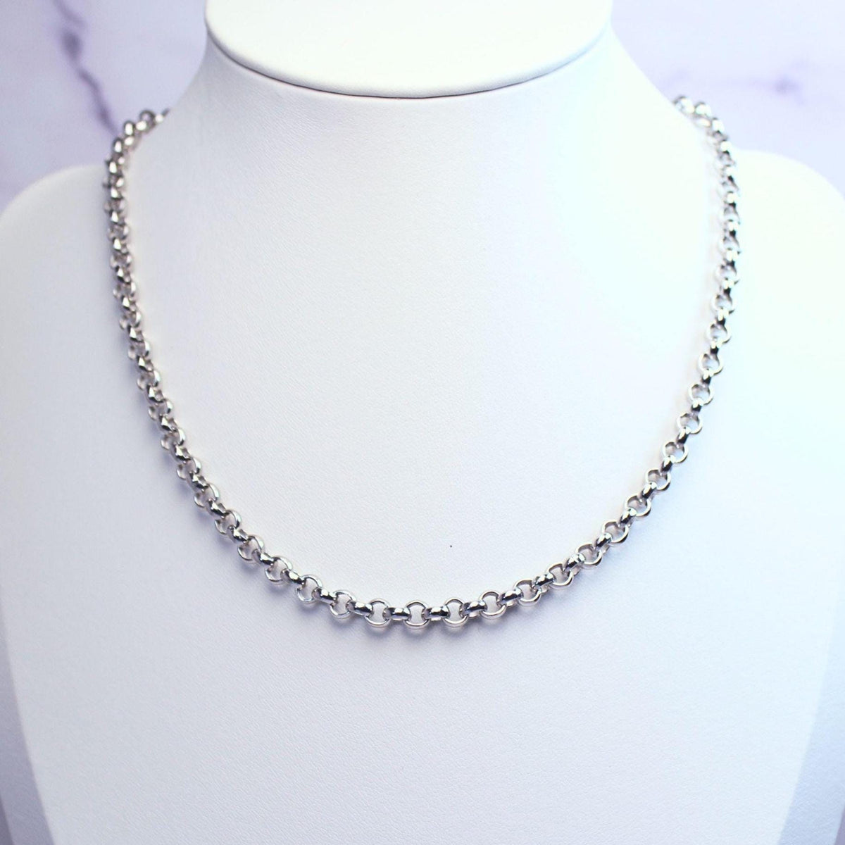 Sterling Silver Polo Chain Capri Necklace – 5mm Wide | 16" Length | Rhodium Plated
