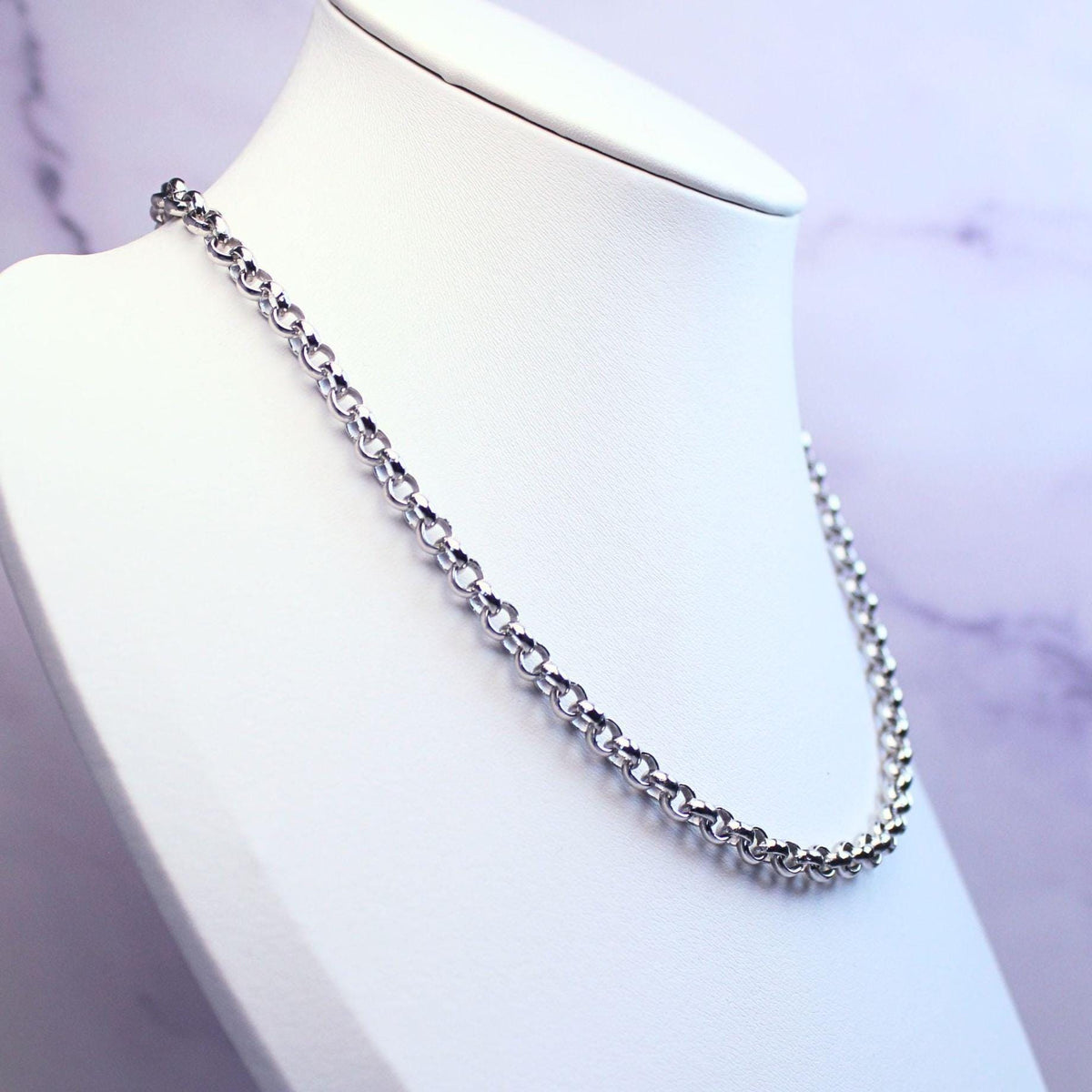 Sterling Silver Polo Chain Capri Necklace – 5mm Wide | 16" Length | Rhodium Plated