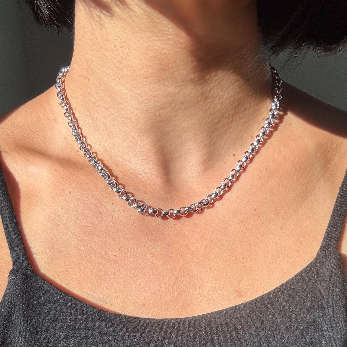 Sterling Silver Polo Chain Capri Necklace – 5mm Wide | 16" Length | Rhodium Plated