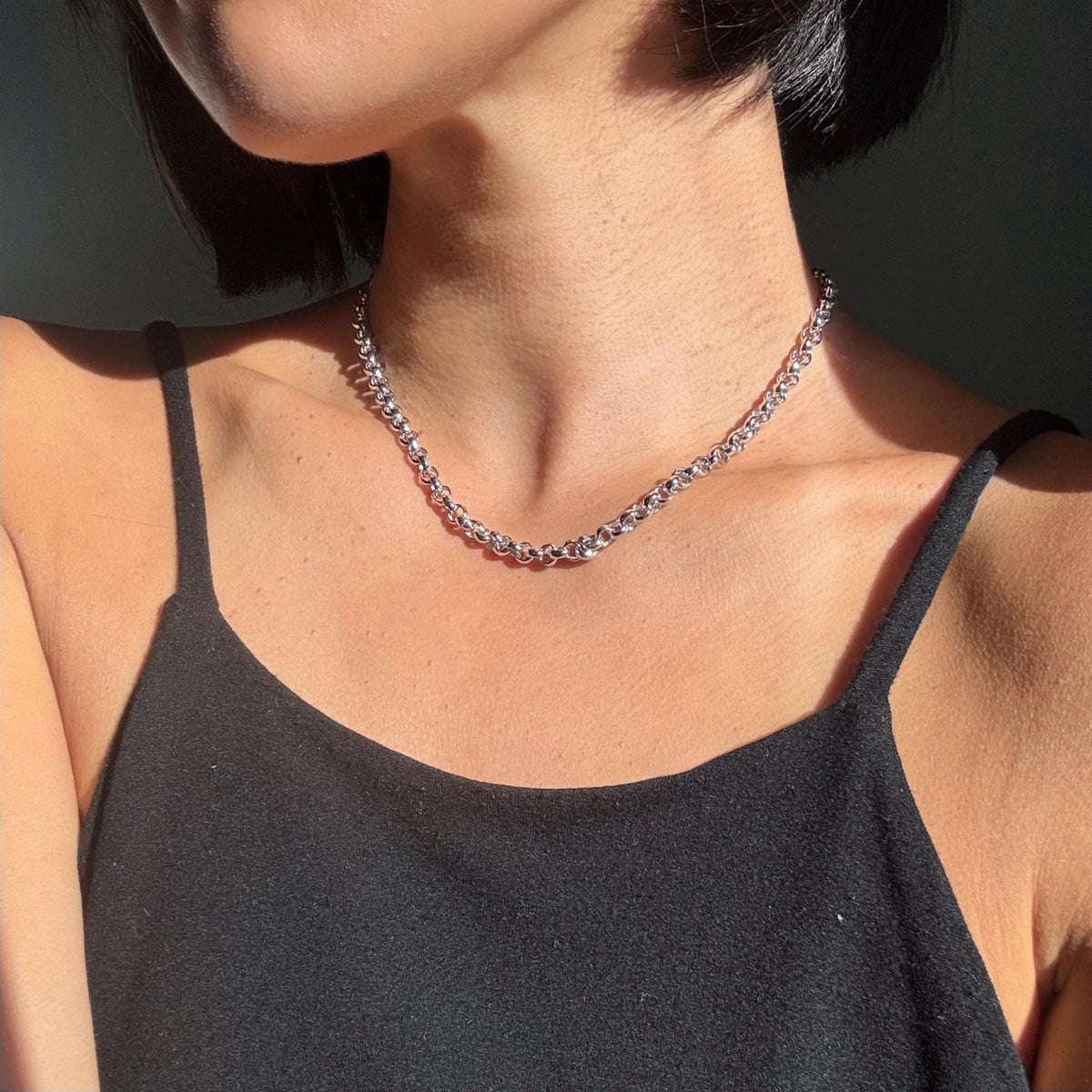 Sterling Silver Polo Chain Capri Necklace – 5mm Wide | 16" Length | Rhodium Plated