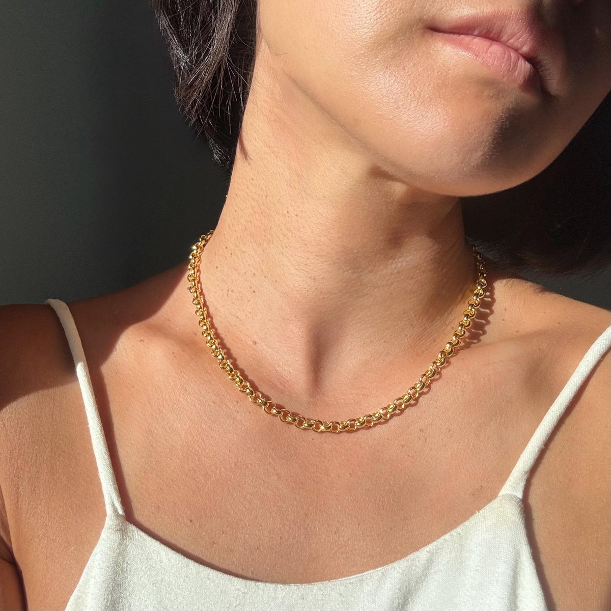 18K Gold Plated Sterling Silver Polo Chain Capri Necklace – 5mm Wide 16" Long