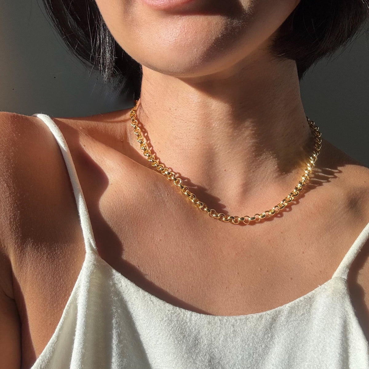 18K Gold Plated Sterling Silver Polo Chain Capri Necklace – 5mm Wide 16" Long