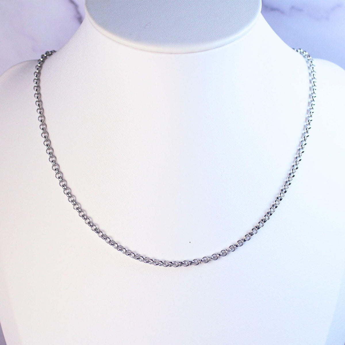Sterling Silver Polo Chain Elba Necklace – 3mm Wide | 16" Length | Rhodium Plated