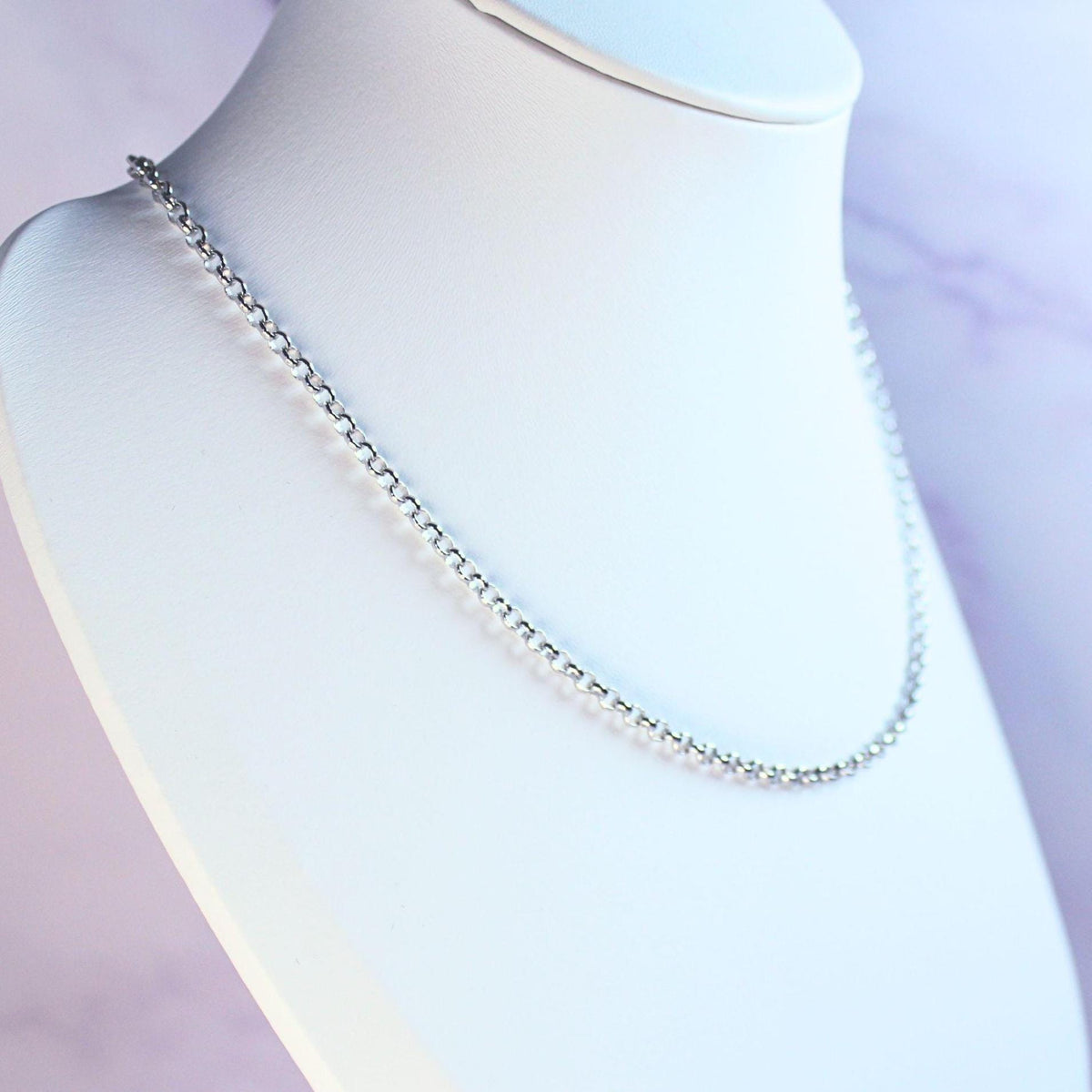 Sterling Silver Polo Chain Elba Necklace – 3mm Wide | 16" Length | Rhodium Plated