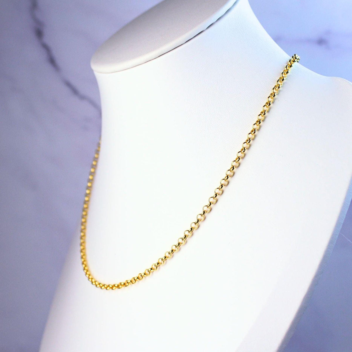 18K Gold Plated Sterling Silver Polo Chain Elba Necklace – 3mm Wide | 16" Length