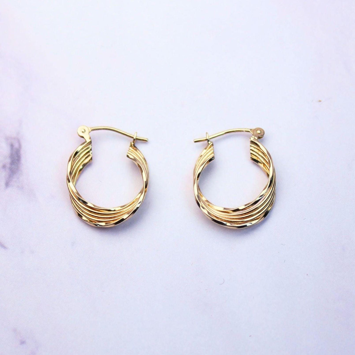 Vintage 10K Solid Gold Petite Ribbed Hoop Earrings