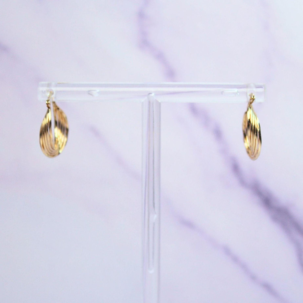 Vintage 10K Solid Gold Petite Ribbed Hoop Earrings