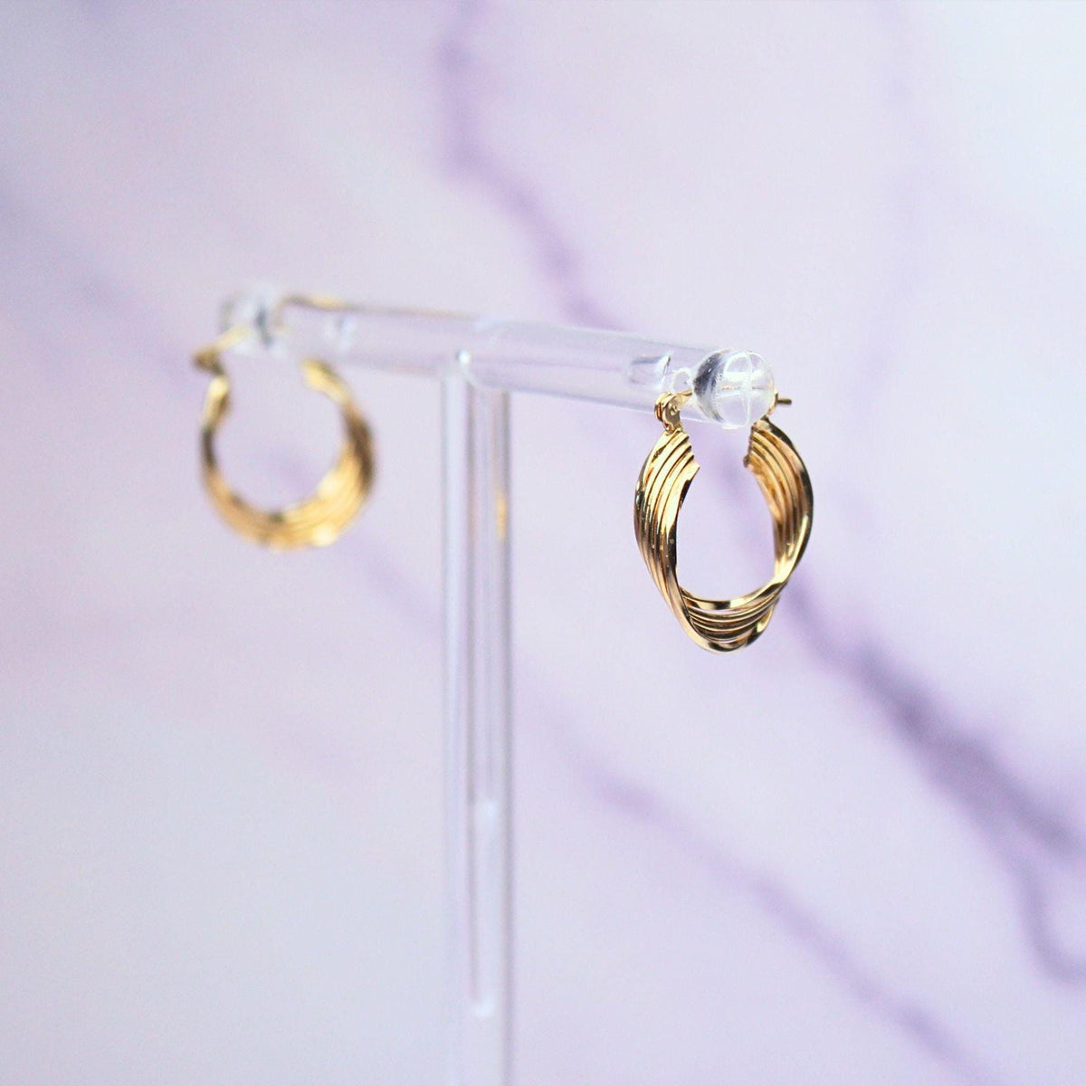Vintage 10K Solid Gold Petite Ribbed Hoop Earrings