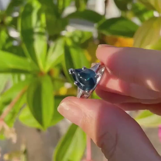 Grayish Blue Sapphire and Diamond Ring: 14k Gold & Platinum, Size 4.75