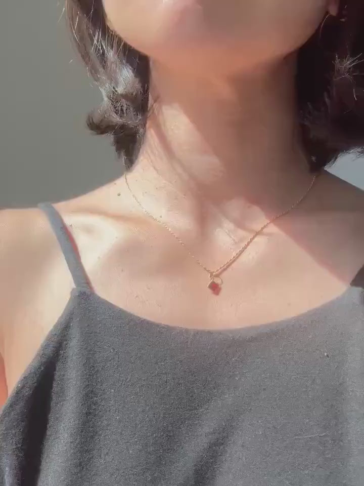 Solid 18K Gold Lori Garnet Necklace – Dainty Genuine Gemstone Pendant January Birthstone