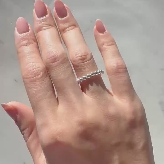 Sterling Silver Beaded Adjustable Eliza Ring – Minimalist Dainty Band